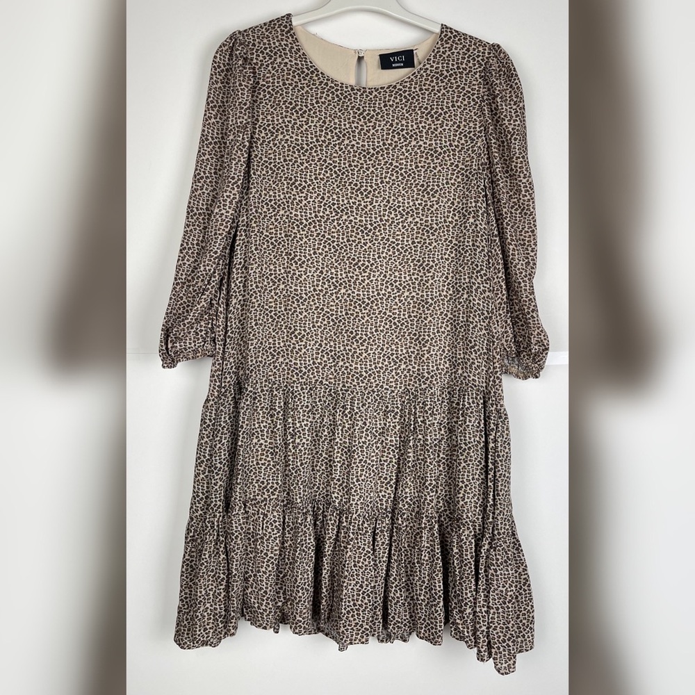 VICI Cheetah Prints 100%Rayon Mini Dress /Longline Tunic Dress 3/4Sleeve… - Picture 2 of 12